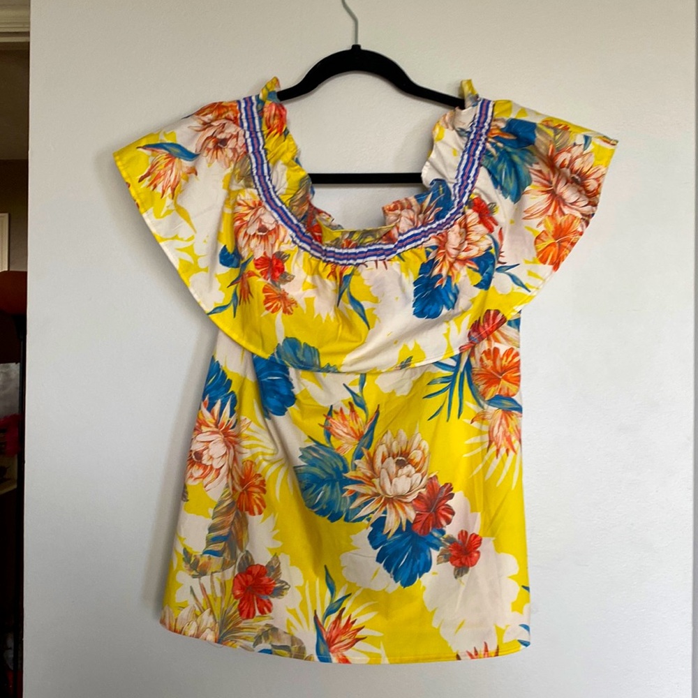 Cute Hawaiian vibes off shoulder top-Yellow